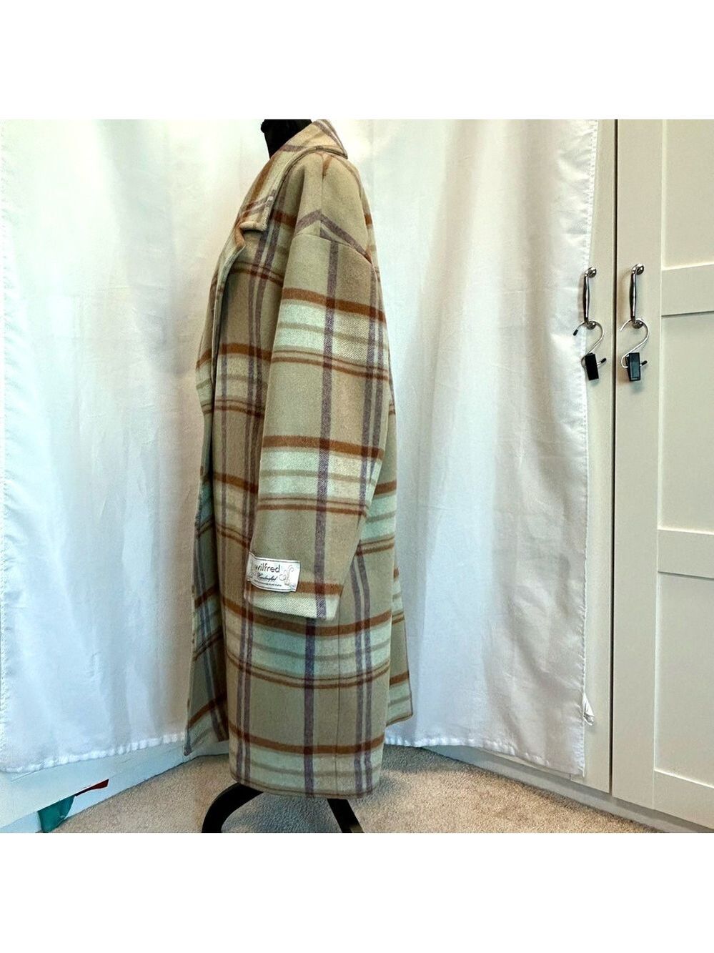 Aritzia Wilfred The Only Coat in sage green brown plaid cashmere wool Sz 8 - Picture 6 of 16